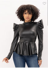 Load image into Gallery viewer, PEPLUM FAUX LEATHER TOP
